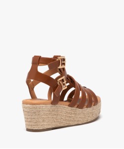 Sandales femme à talon compensé en corde avec multi-brides montantes